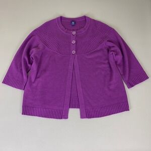 Basic Editions Cardigan Sweater Women's Plus Size 1X Purple Acrylic Button Shawl